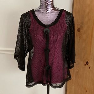 NWT Simply Noelle Black Mesh Top w/ Chunky Buttons